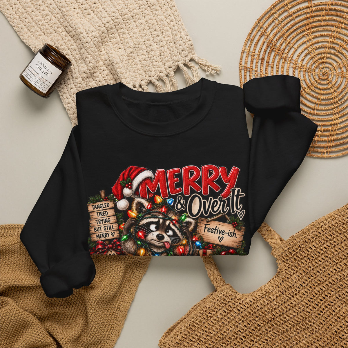 Christmas Raccoon 'Merry Over It' Crewneck Sweatshirt