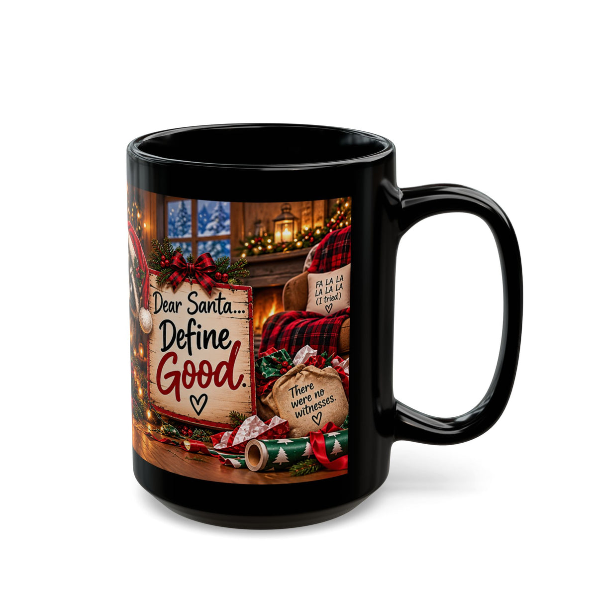 Christmas Raccoon Mug – "Dear Santa... Define Good" Holiday Coffee Cup (11oz/15oz)