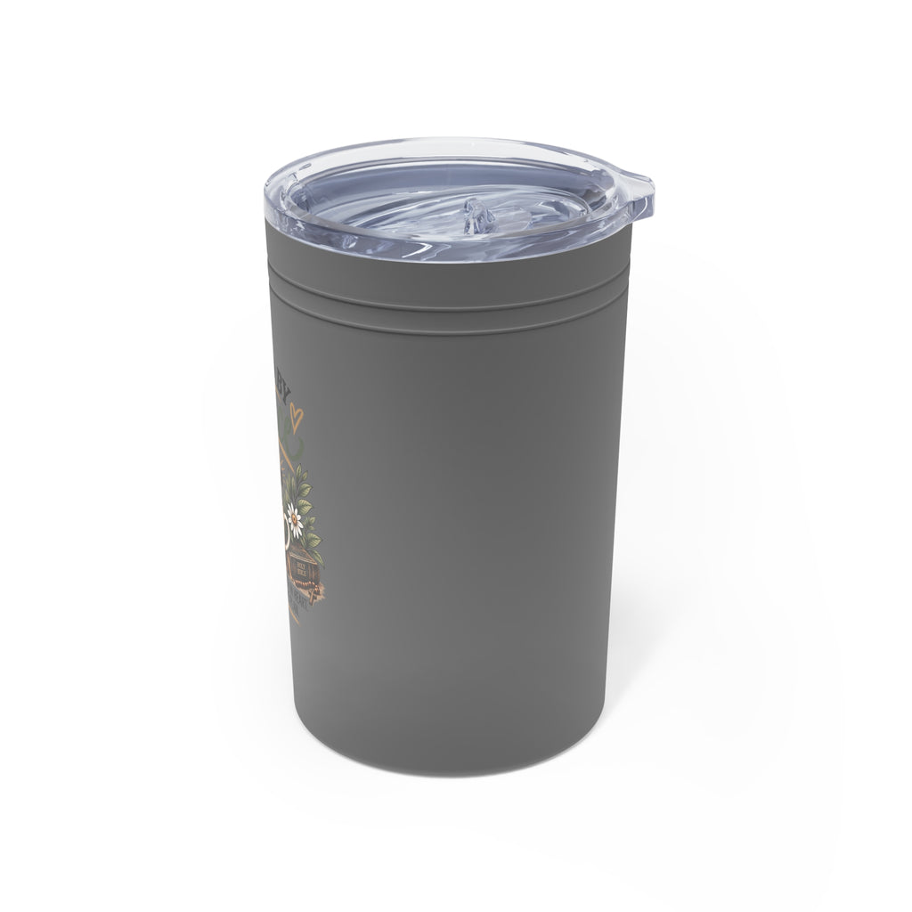 Fueled By Grace 11oz Vacuum Tumbler — Christian Coffee Cup with Cross & Floral Design