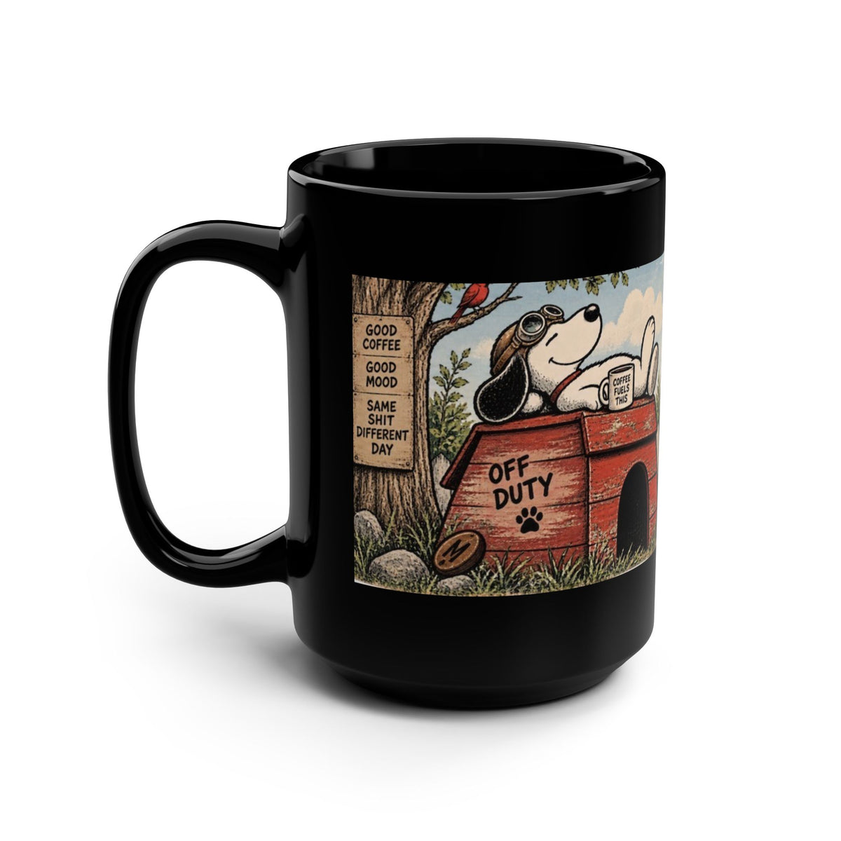 Currently Avoiding Responsibilities Black 15oz Mug — Funny Pup Relaxing Coffee Cup