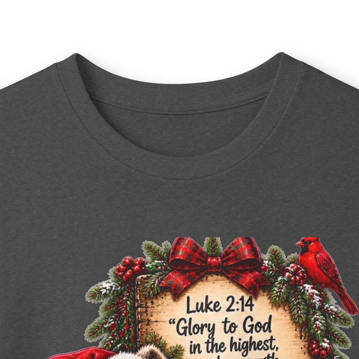 Funny Christian Christmas Shirt | Luke 2:14 Raccoon Tee