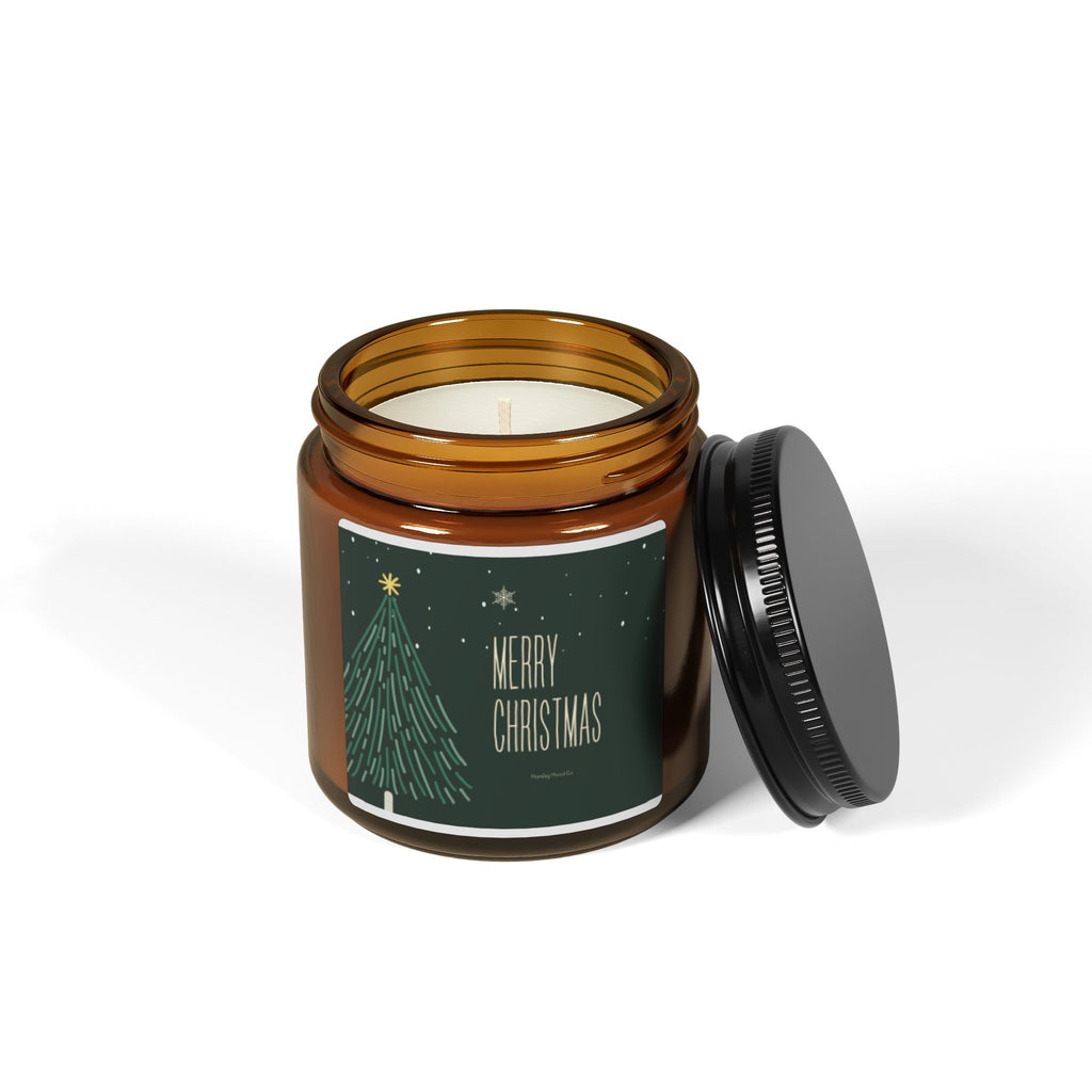 Christmas Tree Scented Soy Candle — Amber Jar "Merry Christmas"
