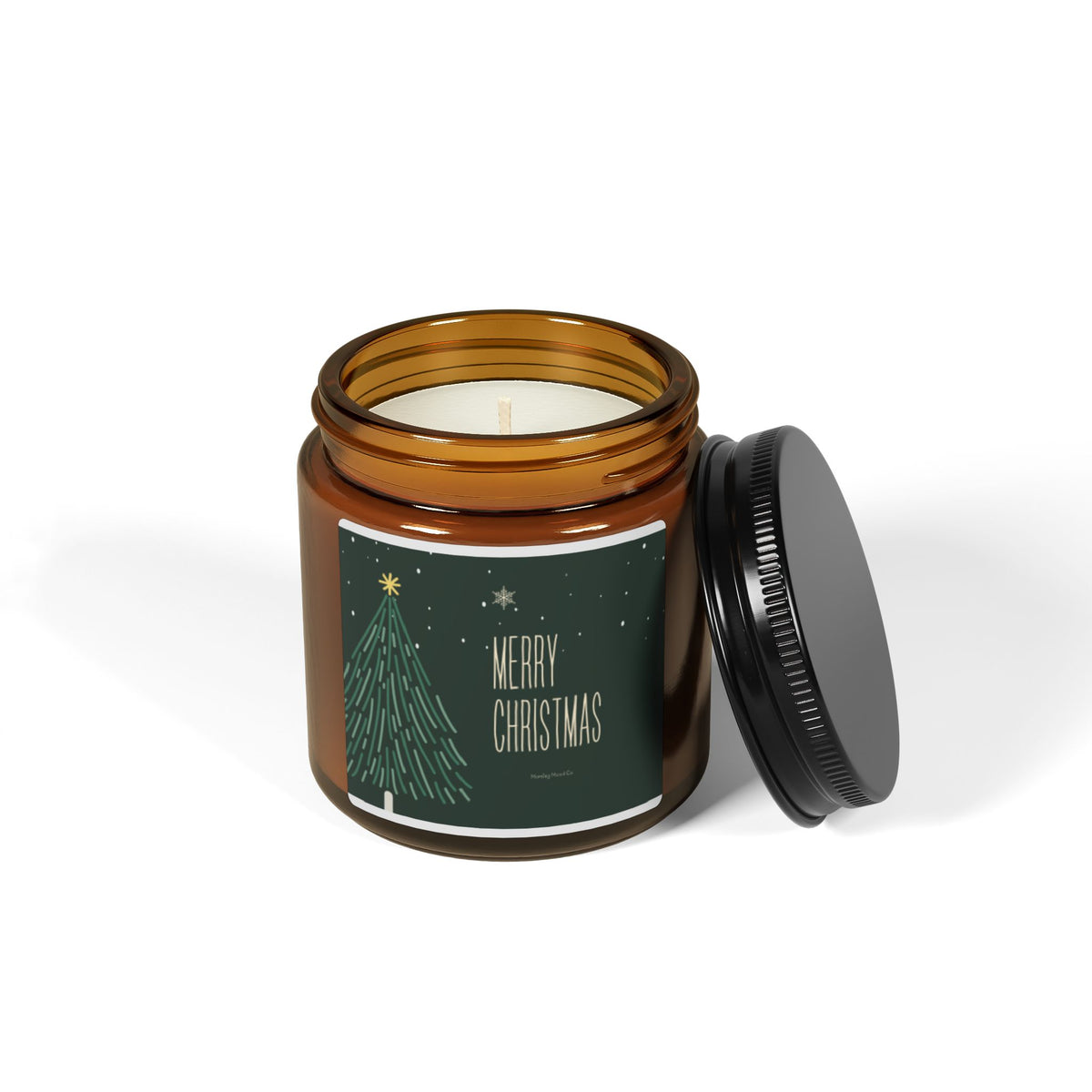 Christmas Tree Scented Soy Candle — Amber Jar "Merry Christmas"