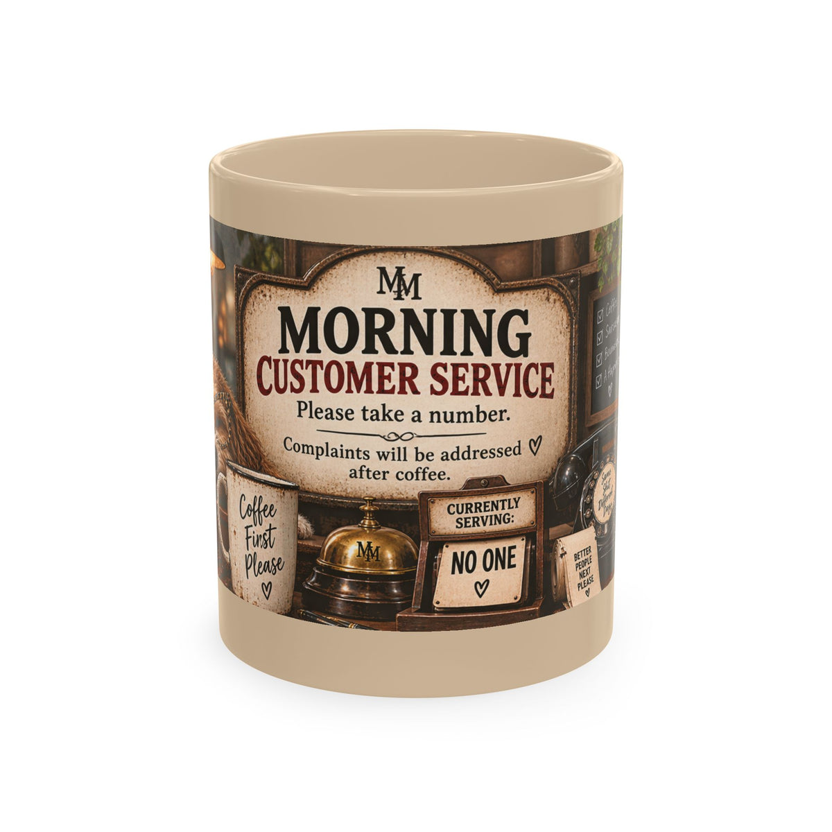 Funny Morning Customer Service Coffee Mug – 'Please Take a Number' Ceramic Cup