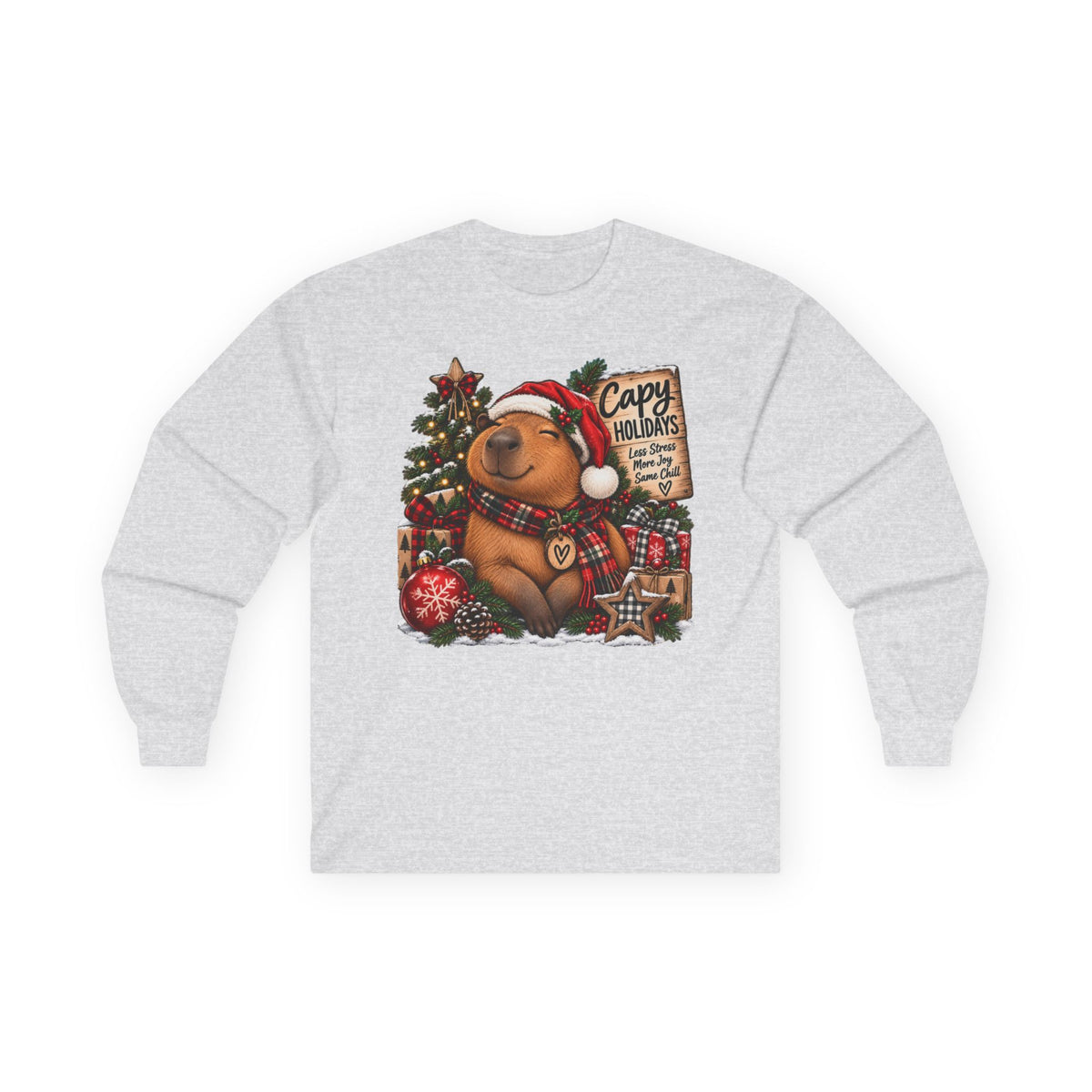 Long Sleeve Tee — Cozy Capybara Christmas "Capy Holidays" Holiday Shirt