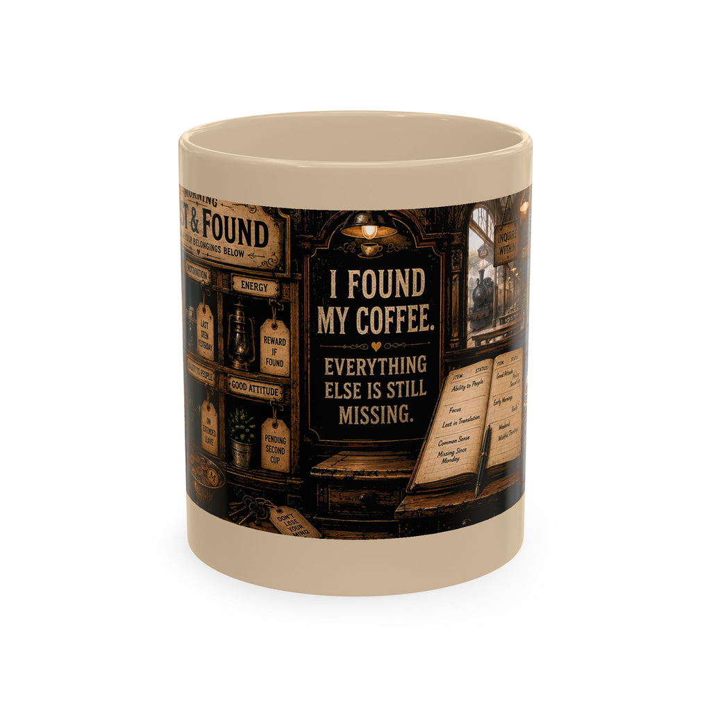 Vintage Coffee Mug – “I Found My Coffee. Everything Else Is Still Missing.” Ceramic Gift