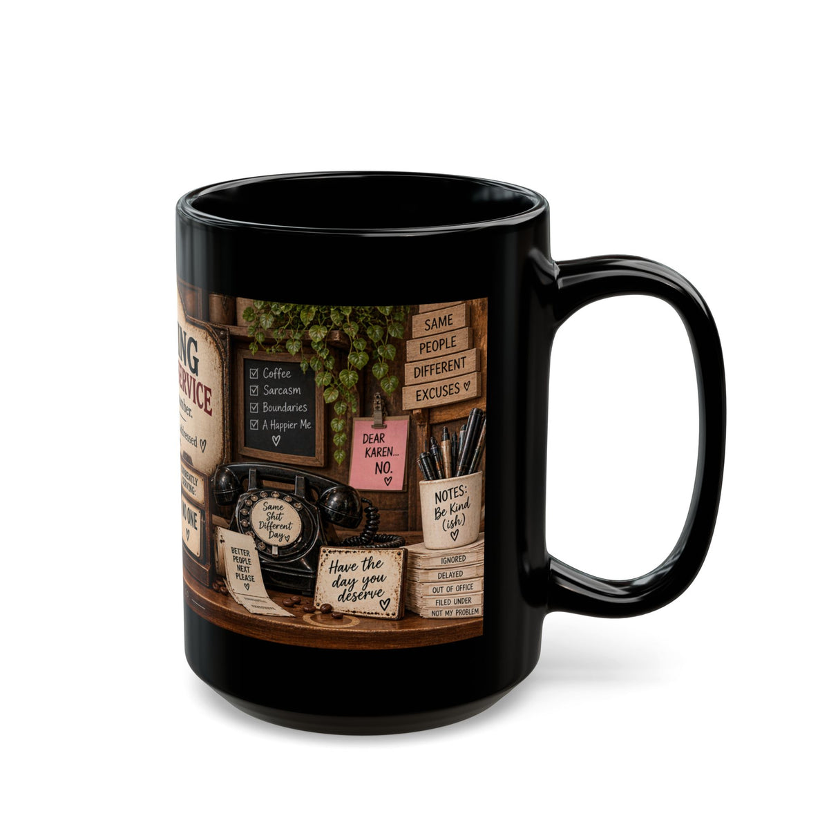 Morning Customer Service Black Coffee Mug — Funny Coffee Shop Sign Design (11oz & 15oz)