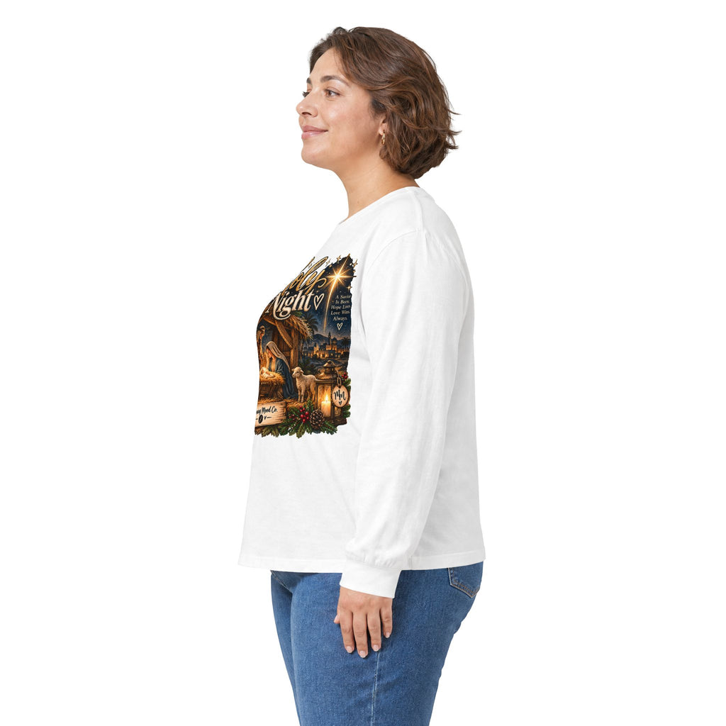 Holy Night Nativity Long Sleeve Tee — Christmas Religious Tee