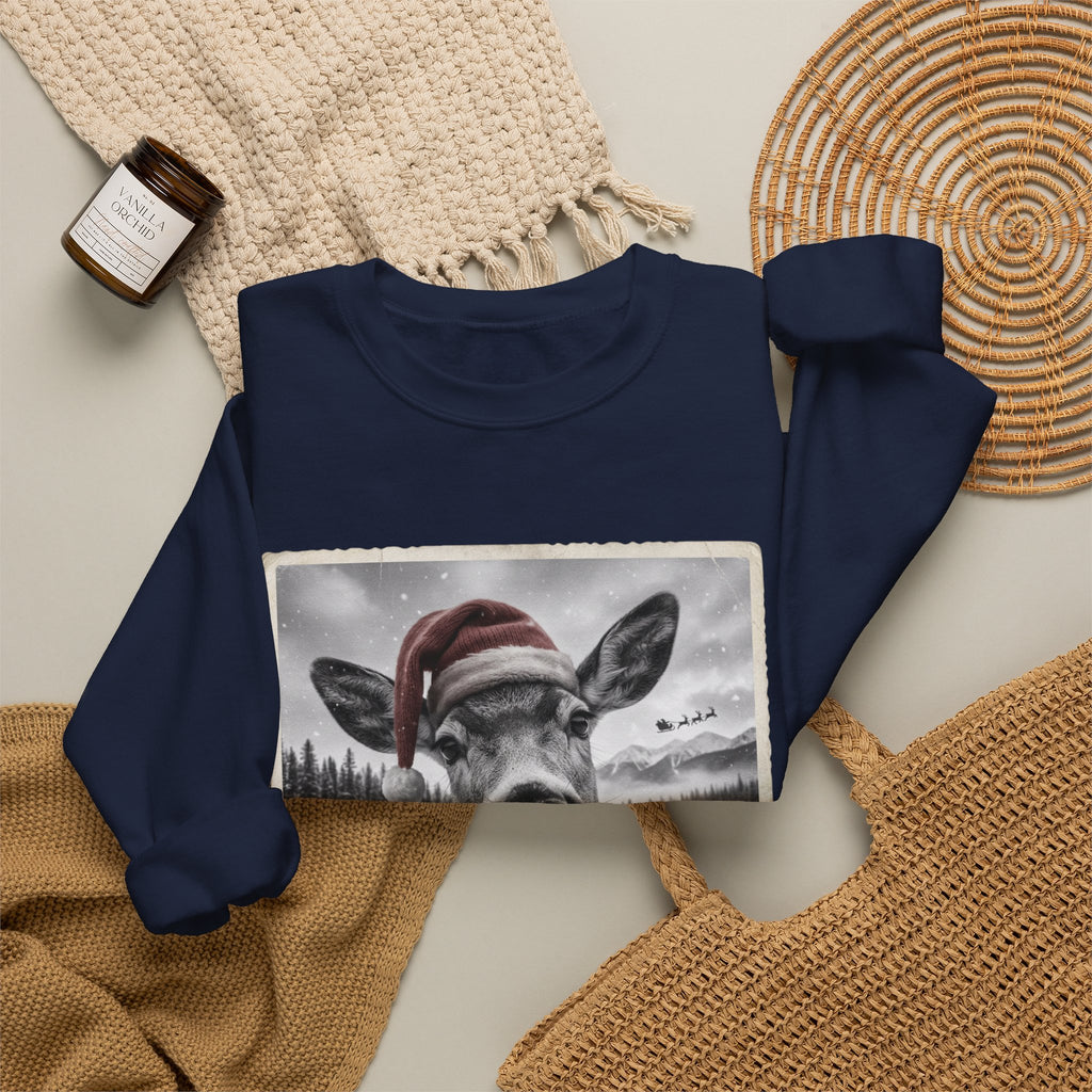 Realistic Christmas Reindeer Portrait Sweatshirt | Nostalgic Holiday Design
