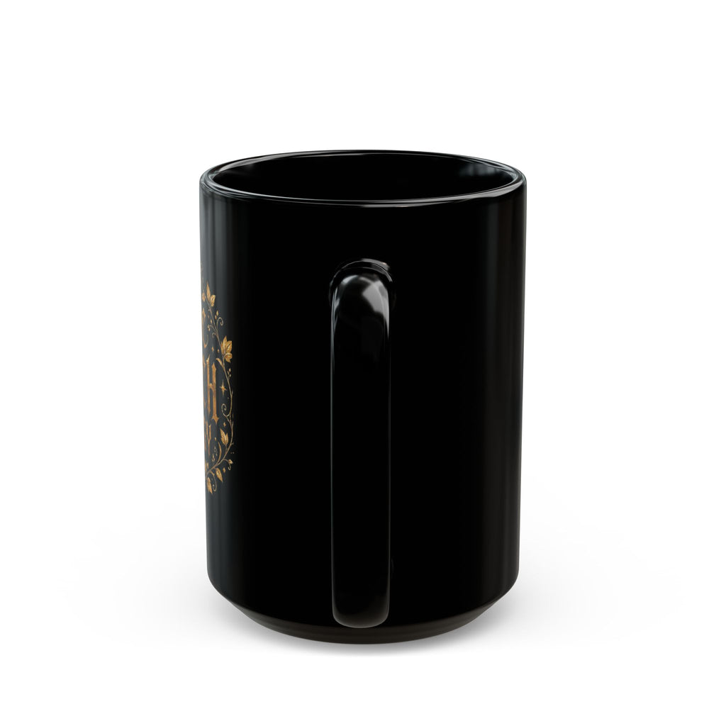 Basic Witch Energy Mug — 11oz/15oz Black Coffee Cup with Gold Witchy Floral Design