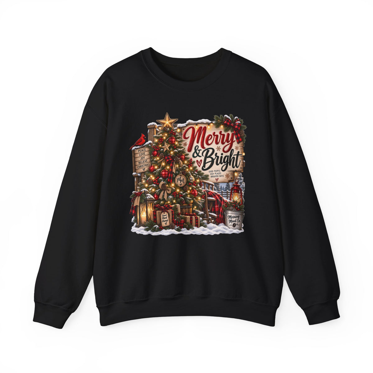 Christmas Sweatshirt "Merry & Bright" Vintage Tree Holiday Crewneck
