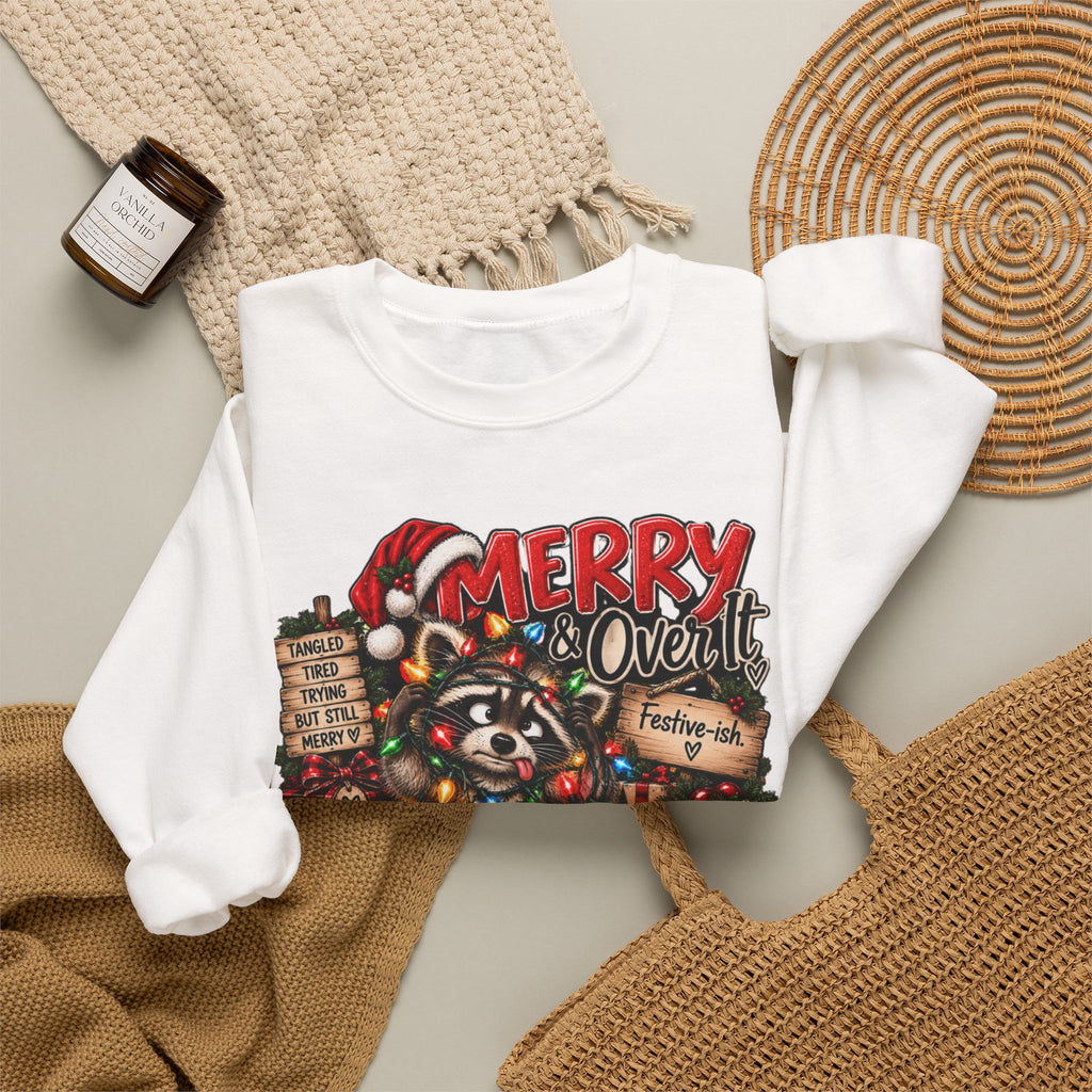 Christmas Raccoon 'Merry Over It' Crewneck Sweatshirt