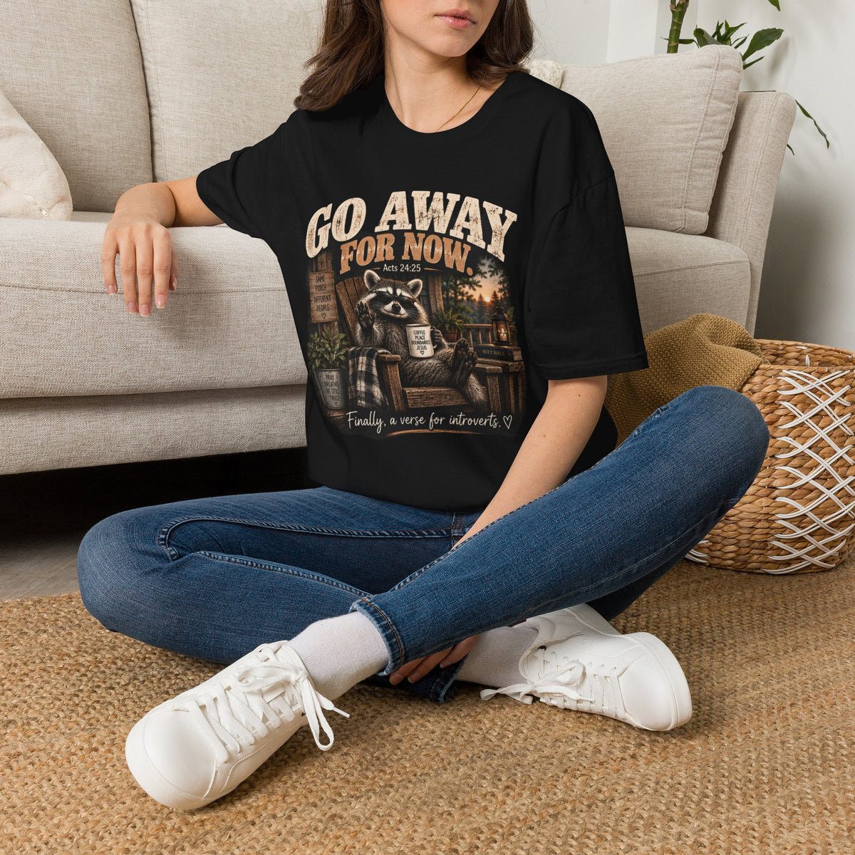 Go Away For Now T-Shirt — Vintage Raccoon Cabin Graphic Tee (Acts 24:25)