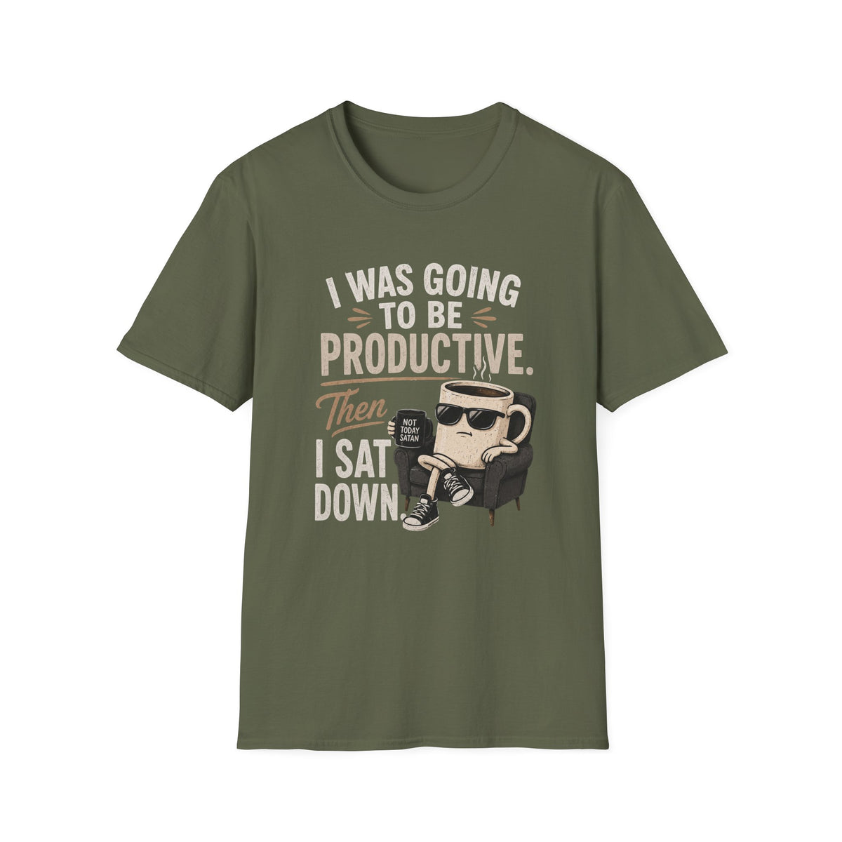Productive Coffee Funny T‑Shirt — “I Was Going To Be Productive, Then I Sat Down”