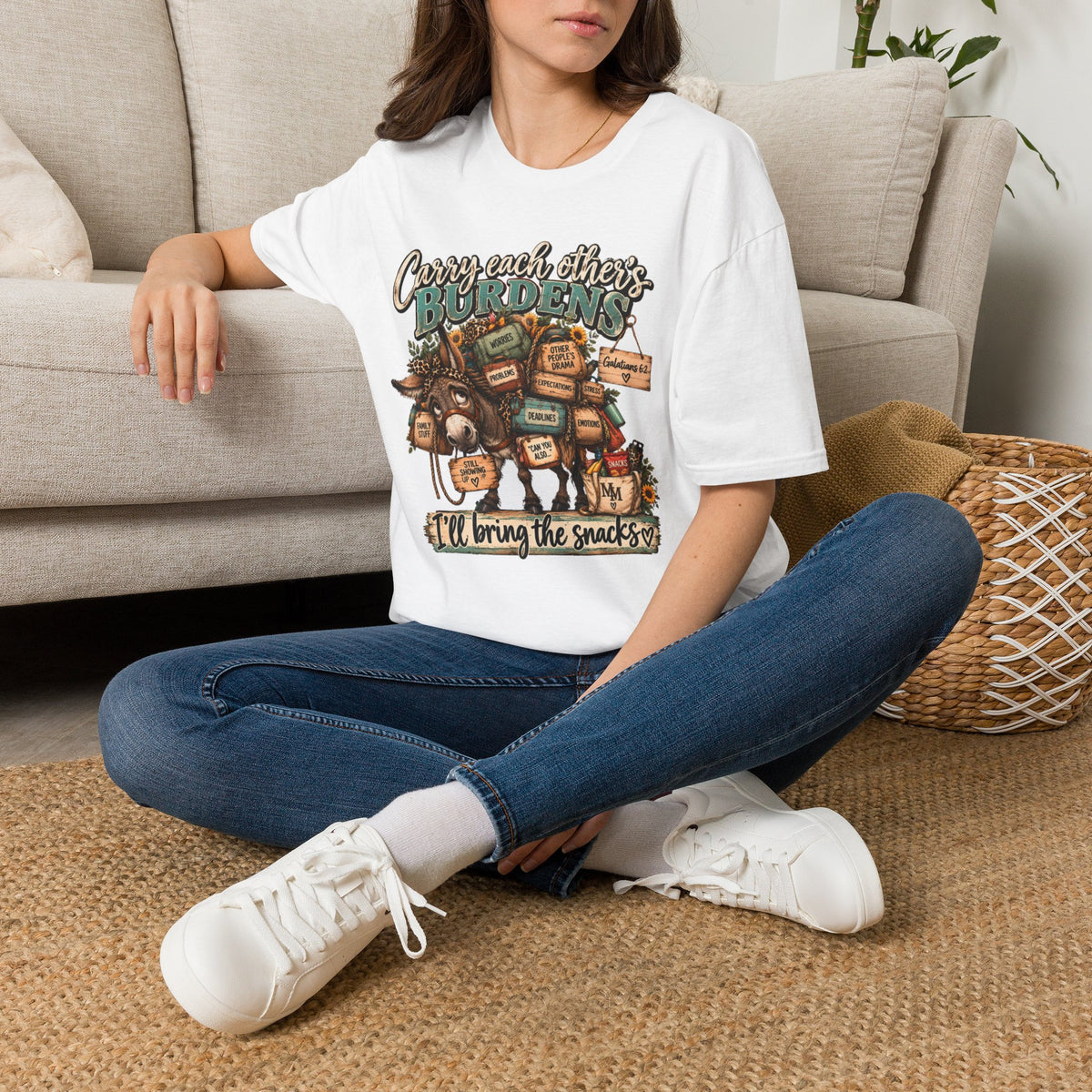 Carry Each Other's Burdens T-Shirt — Christian Encouragement Tee (Galatians 6:2)