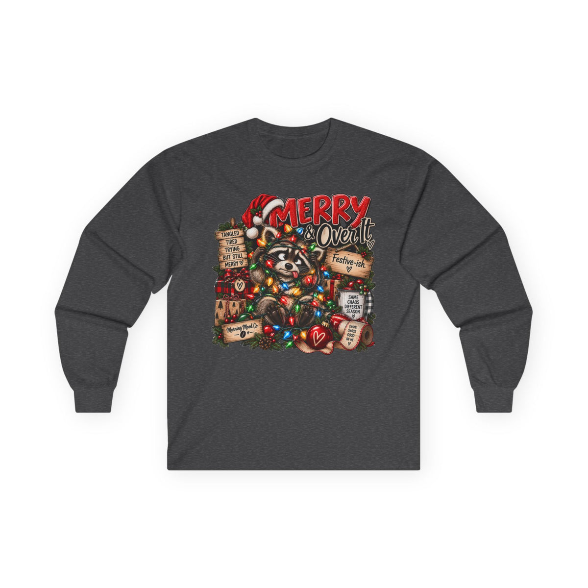 Merry Raccoon Christmas Long Sleeve Tee