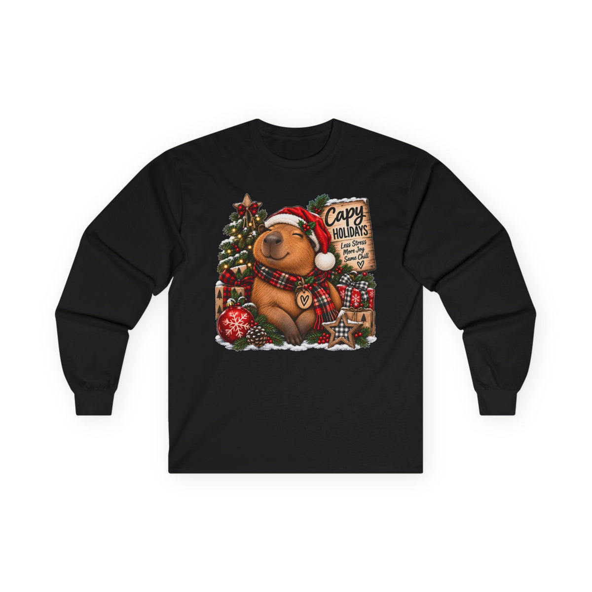 Long Sleeve Tee — Cozy Capybara Christmas "Capy Holidays" Holiday Shirt