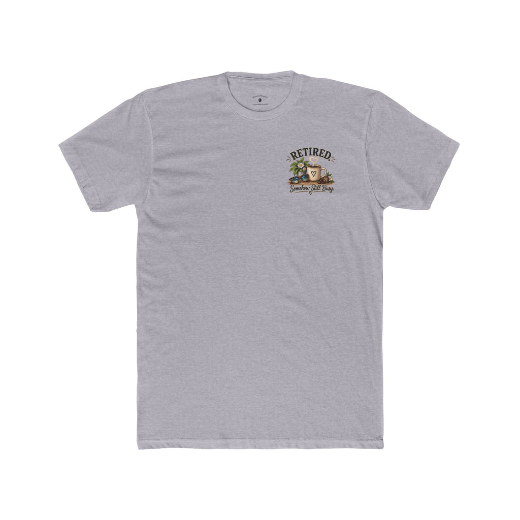 Retired & Somehow Still Busy T‑Shirt — Vintage Bookshelf Retirement Tee
