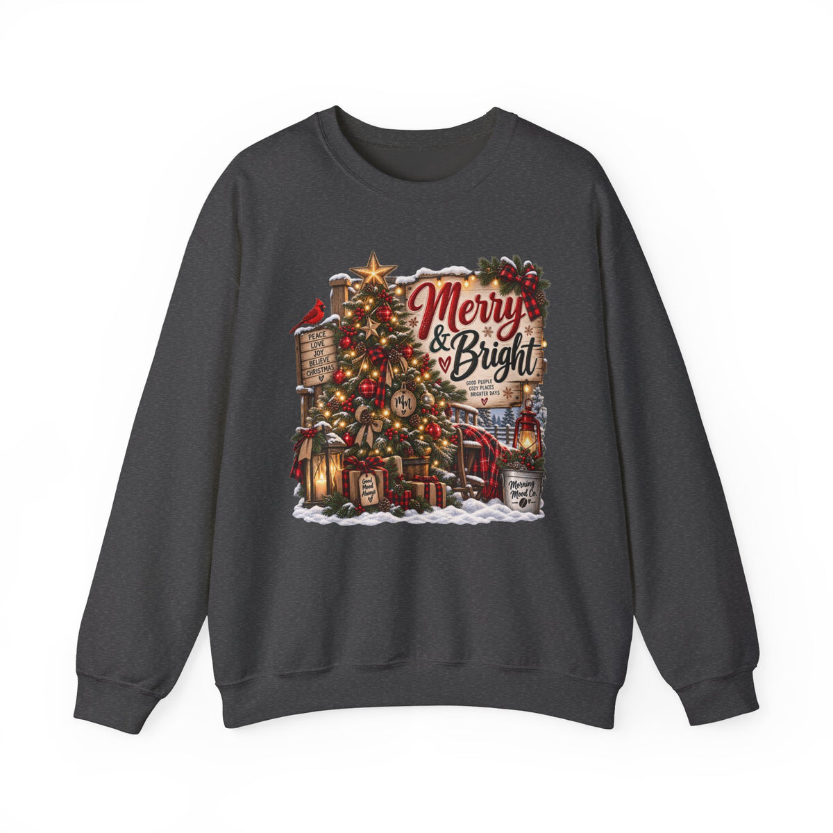 Christmas Sweatshirt "Merry & Bright" Vintage Tree Holiday Crewneck