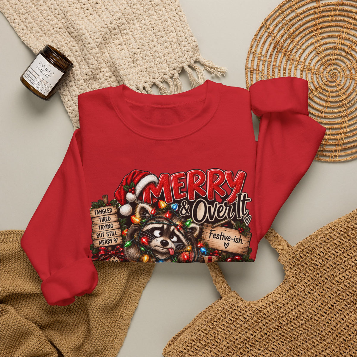 Christmas Raccoon 'Merry Over It' Crewneck Sweatshirt