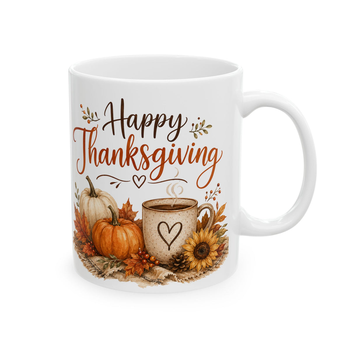 Thanksgiving Mug - Autumn Pumpkins & Sunflowers Ceramic Coffee Cup (11oz, 15oz)
