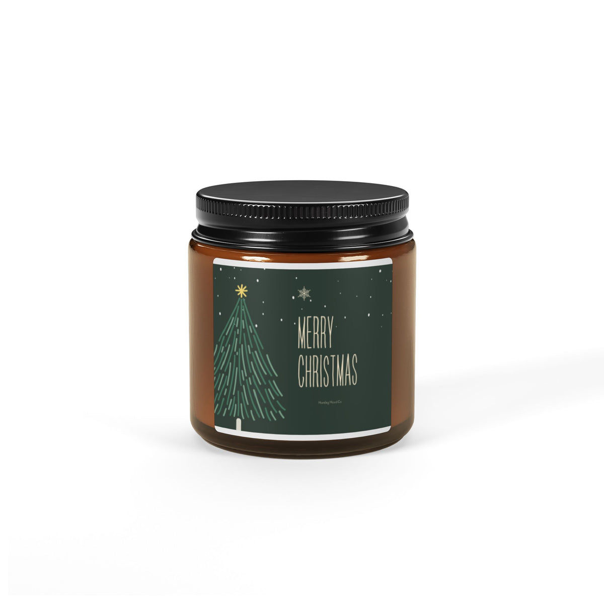 Christmas Tree Scented Soy Candle — Amber Jar "Merry Christmas"
