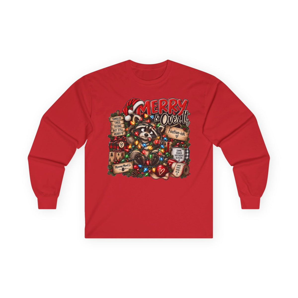 Merry Raccoon Christmas Long Sleeve Tee