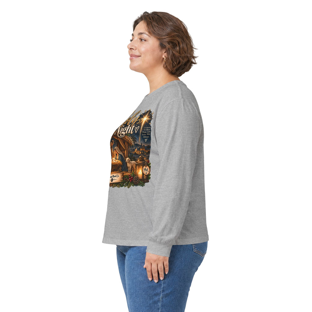 Holy Night Nativity Long Sleeve Tee — Christmas Religious Tee