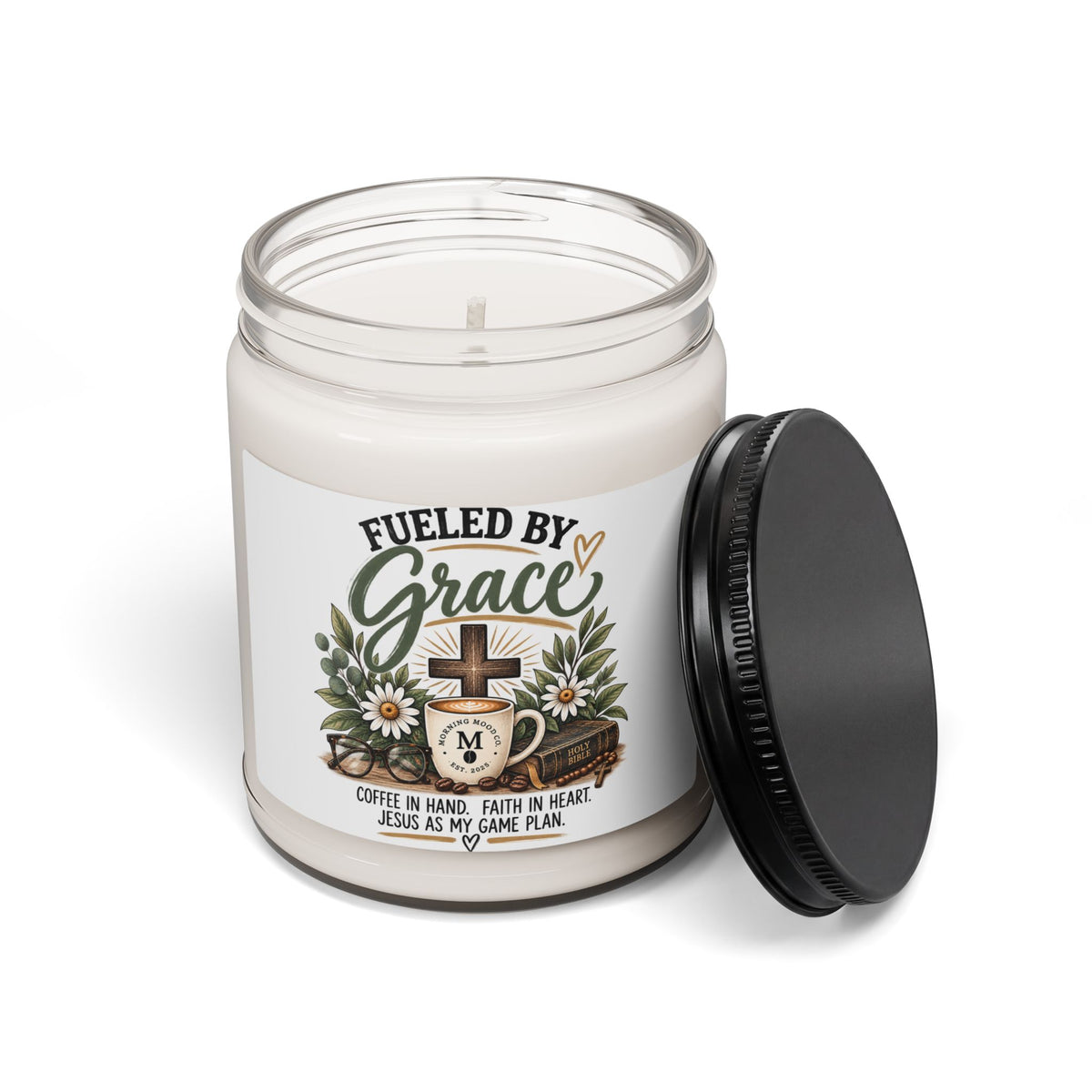 Fueled by Grace Scented Soy Candle — 9oz Christian Coffee & Faith Jar Candle