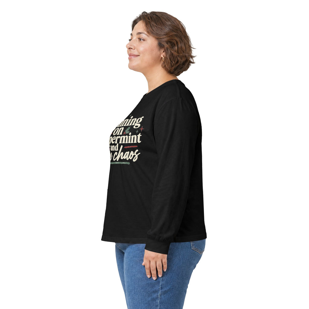 "Running on Peppermint and Pure Chaos" Retro Holiday Long sleeve Tee