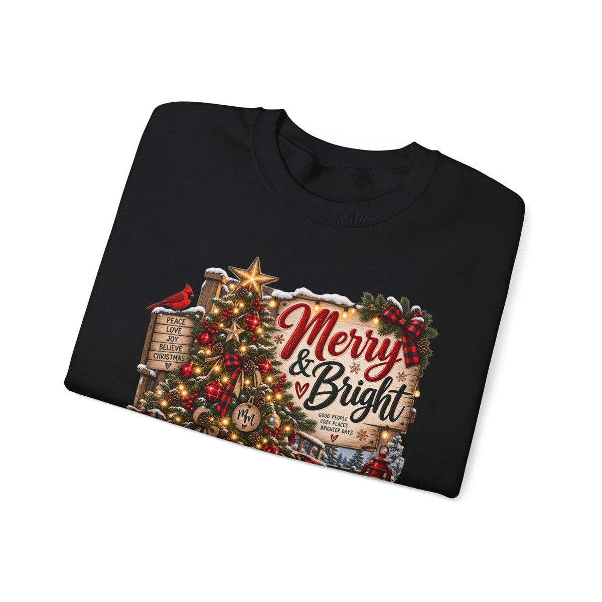 Christmas Sweatshirt "Merry & Bright" Vintage Tree Holiday Crewneck