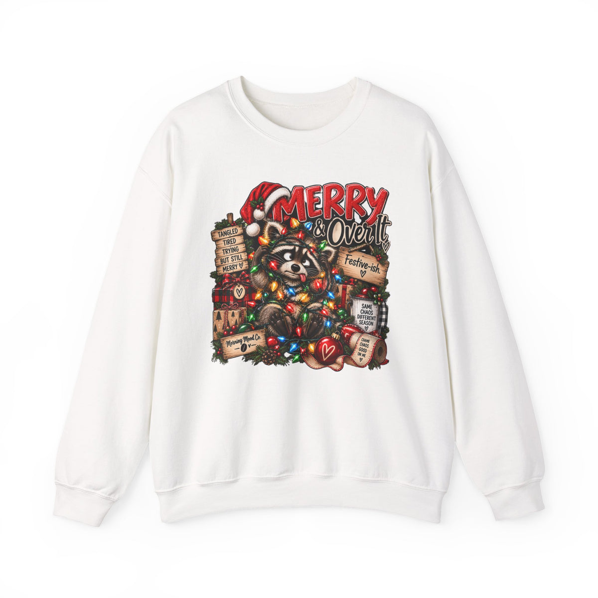 Christmas Raccoon 'Merry Over It' Crewneck Sweatshirt