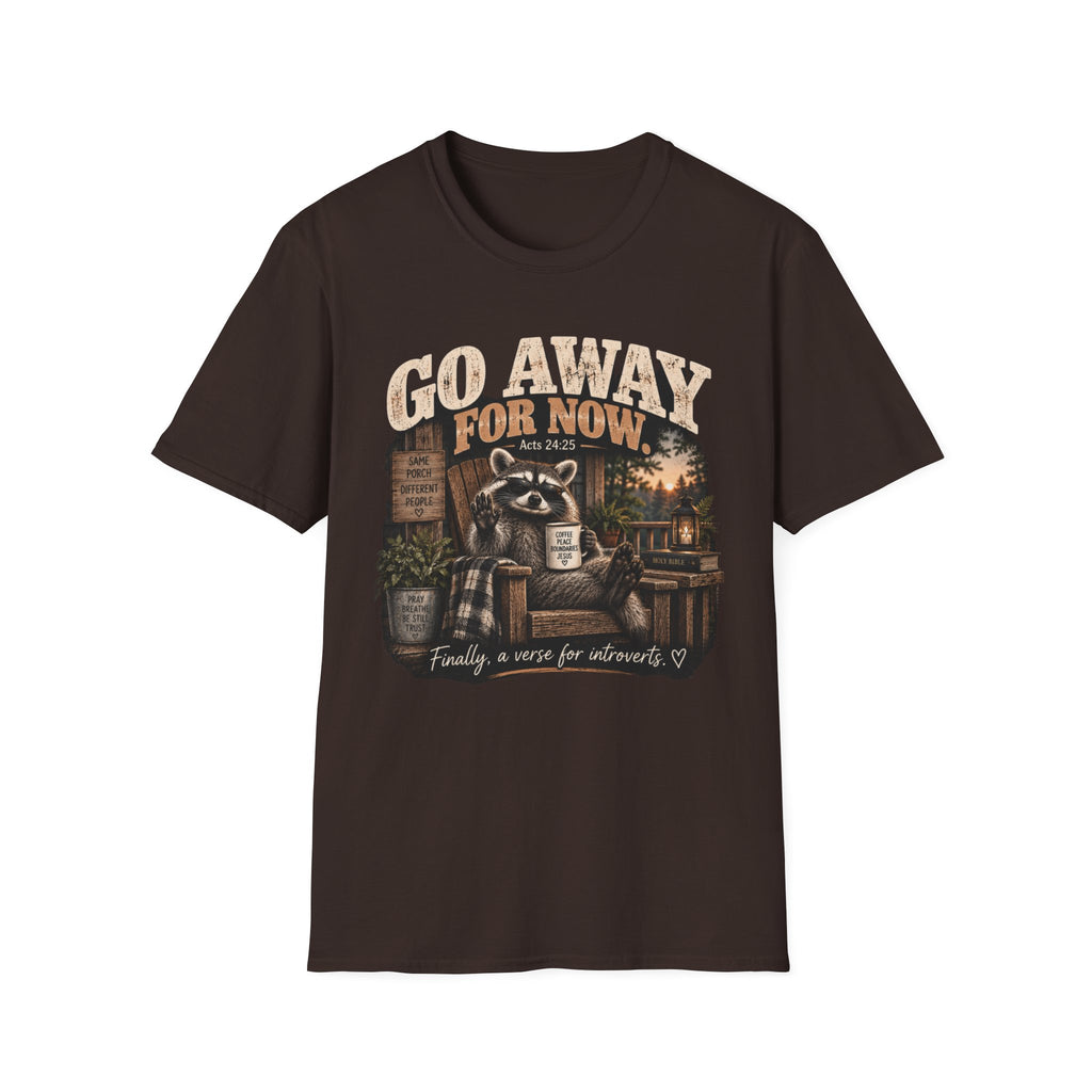 Go Away For Now T-Shirt — Vintage Raccoon Cabin Graphic Tee (Acts 24:25)