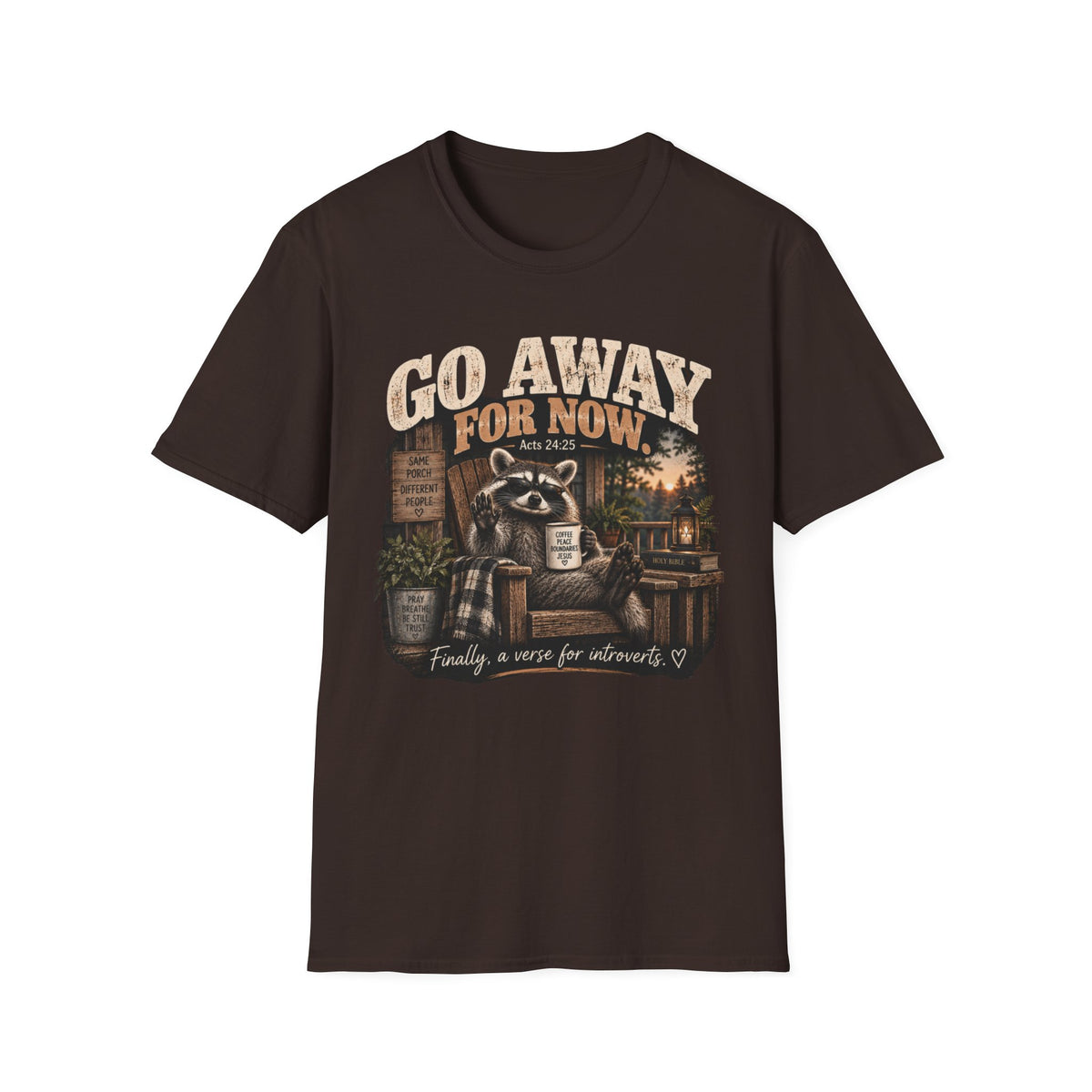 Go Away For Now T-Shirt — Vintage Raccoon Cabin Graphic Tee (Acts 24:25)