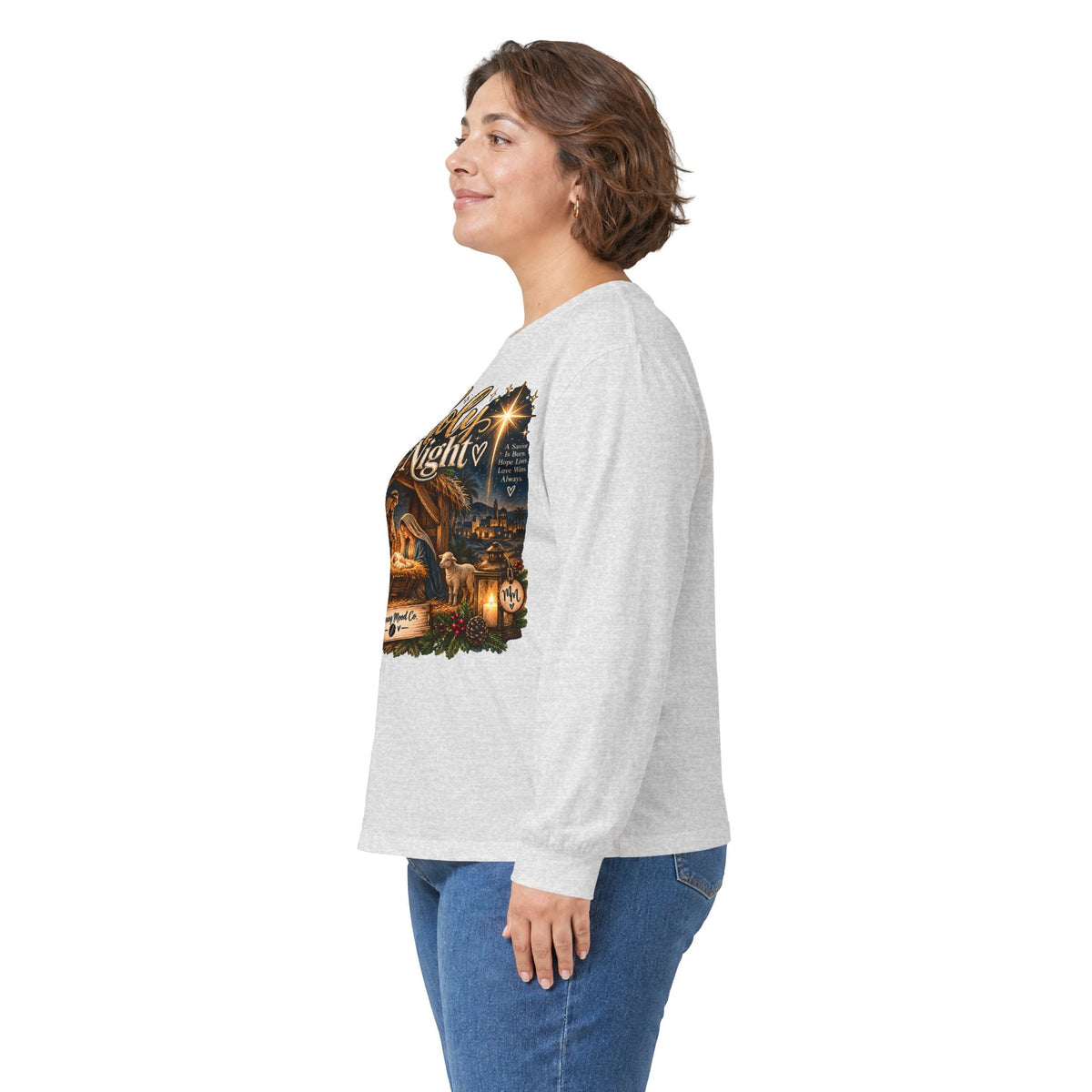Holy Night Nativity Long Sleeve Tee — Christmas Religious Tee