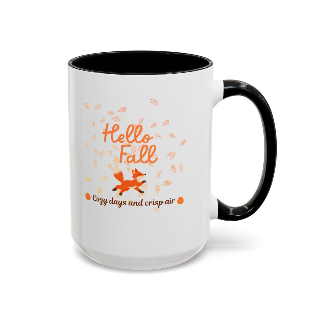 Hello Fall Accent Coffee Mug – Cozy Days and Crisp Air, Autumn Fox Design (11/15 oz)