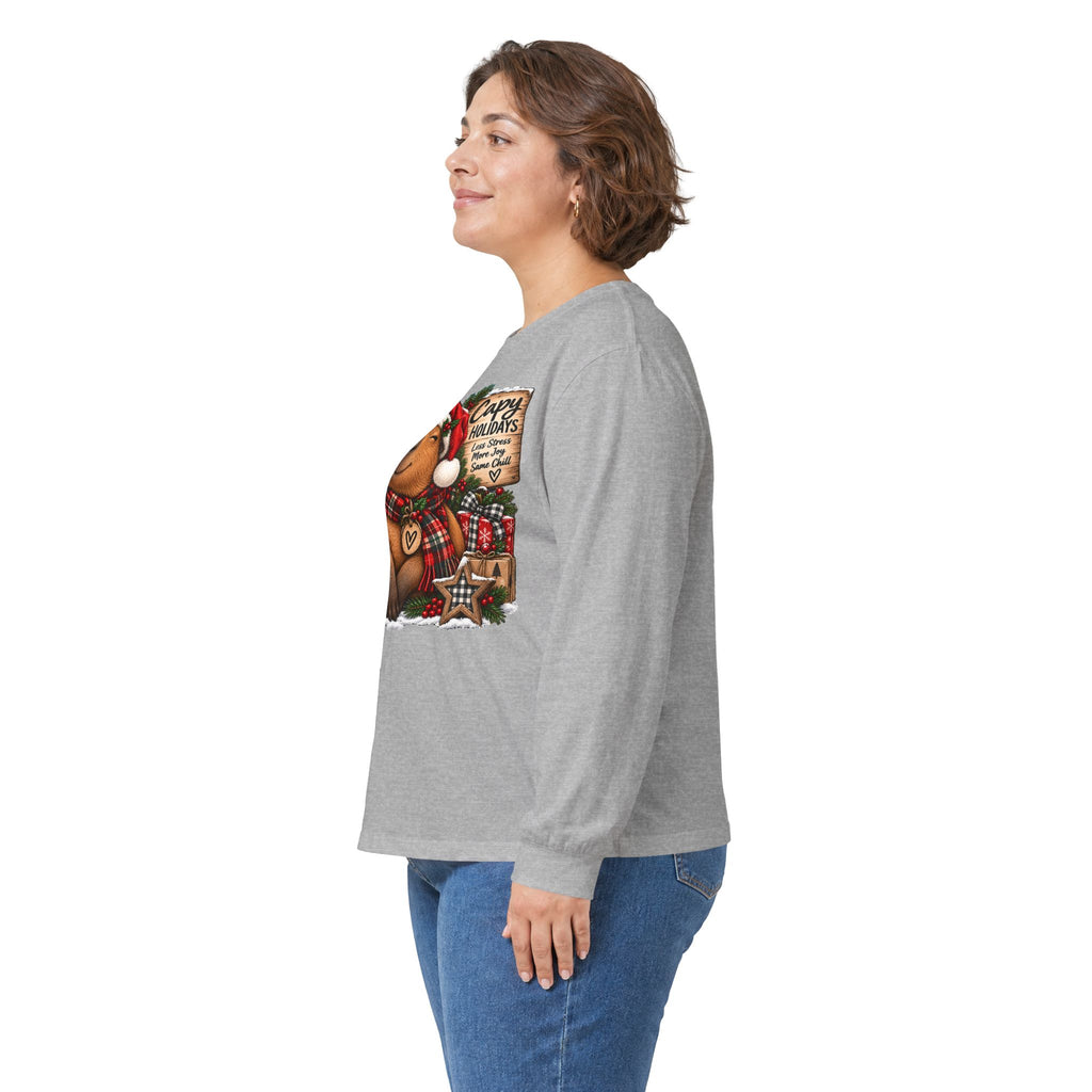 Long Sleeve Tee — Cozy Capybara Christmas "Capy Holidays" Holiday Shirt