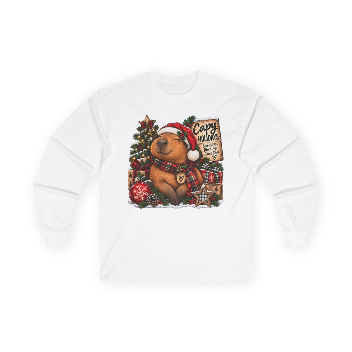 Long Sleeve Tee — Cozy Capybara Christmas "Capy Holidays" Holiday Shirt