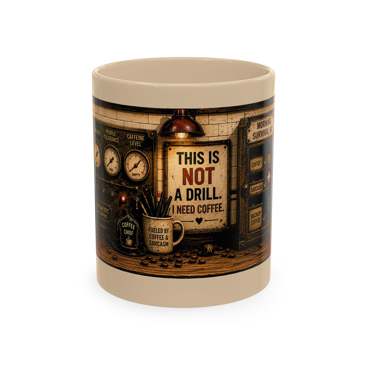 Coffee Mug — “This Is Not a Drill, I Need Coffee” Vintage Workshop Ceramic Mug