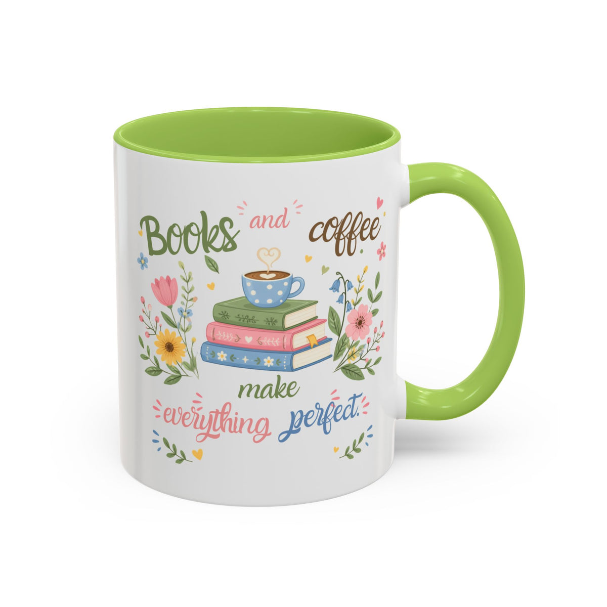 Books and Coffee Mug — "Books and Coffee Make Everything Perfect" Ceramic Accent Mug