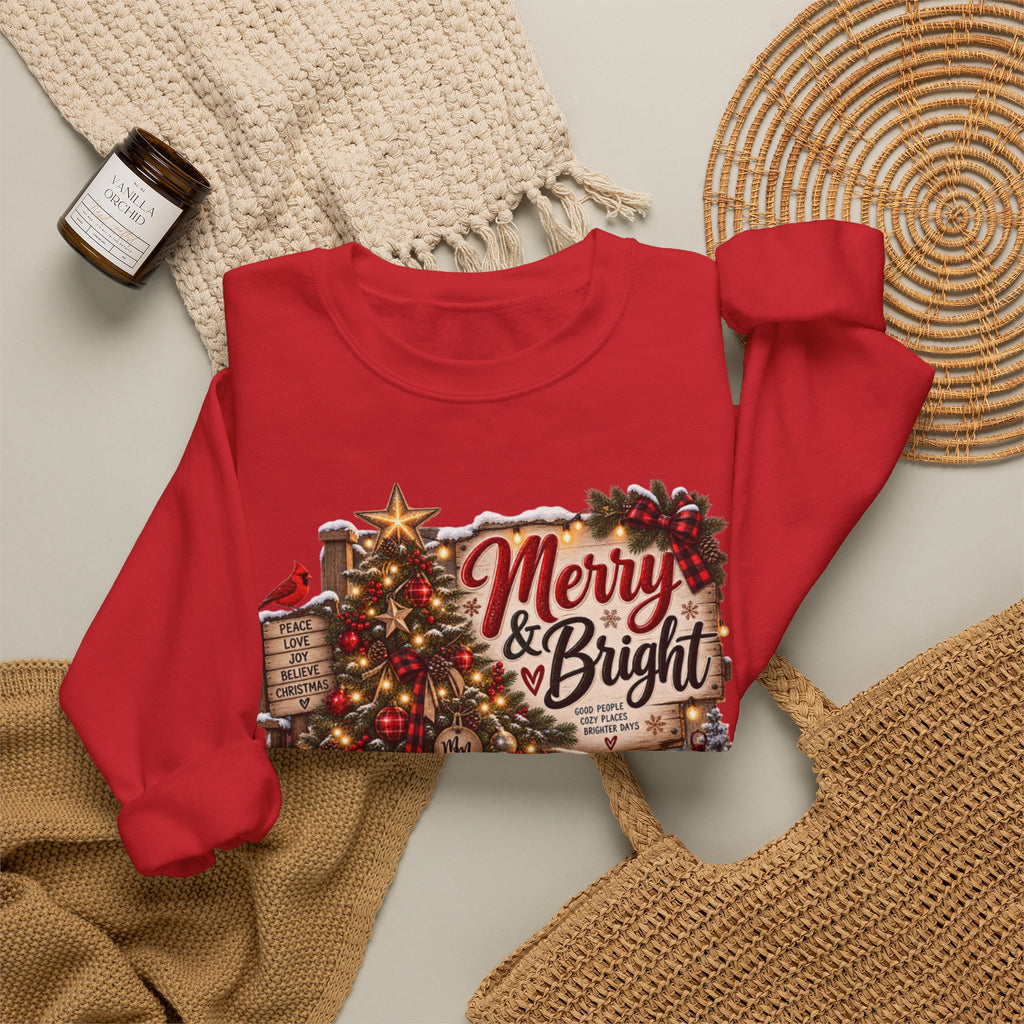 Christmas Sweatshirt "Merry & Bright" Vintage Tree Holiday Crewneck