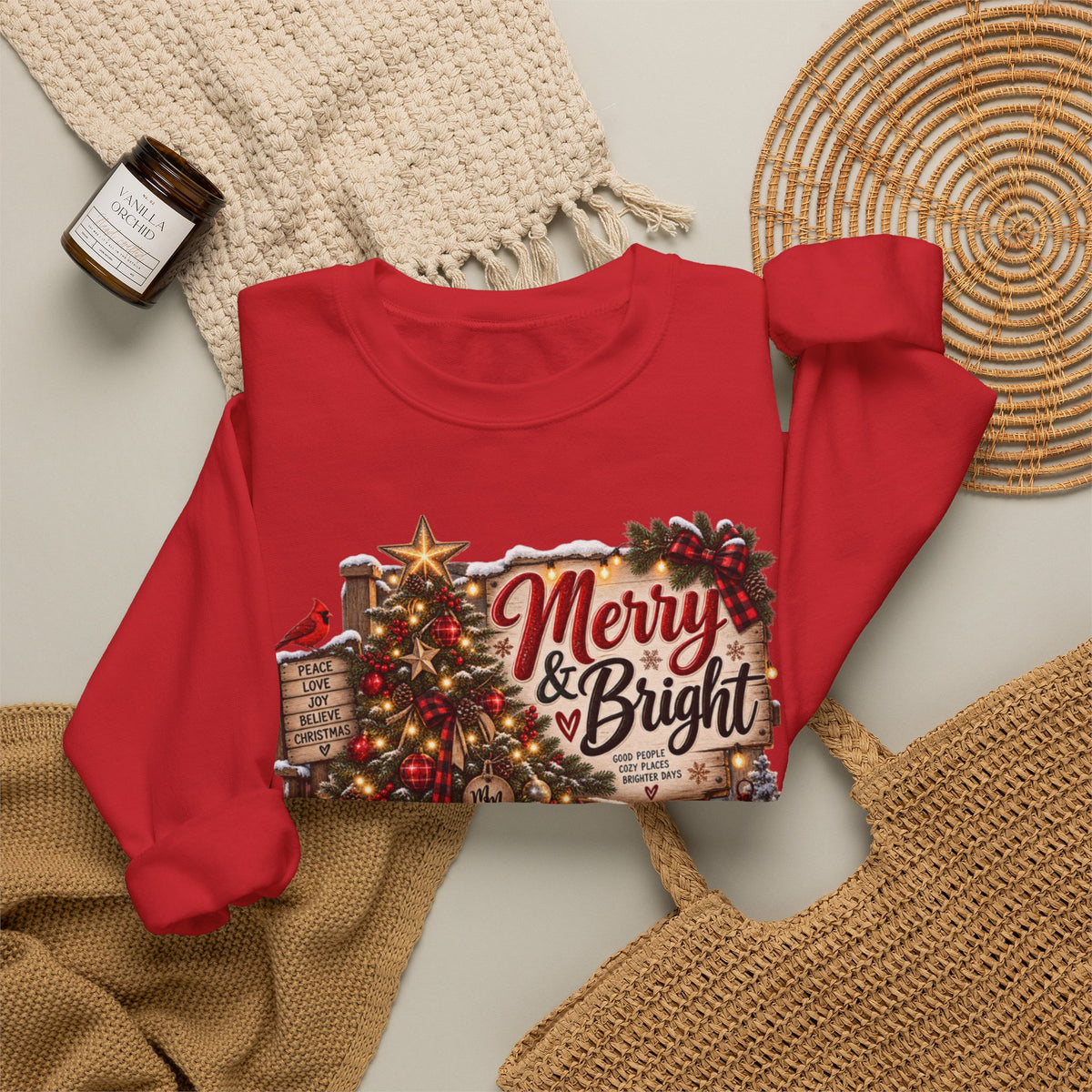 Christmas Sweatshirt "Merry & Bright" Vintage Tree Holiday Crewneck