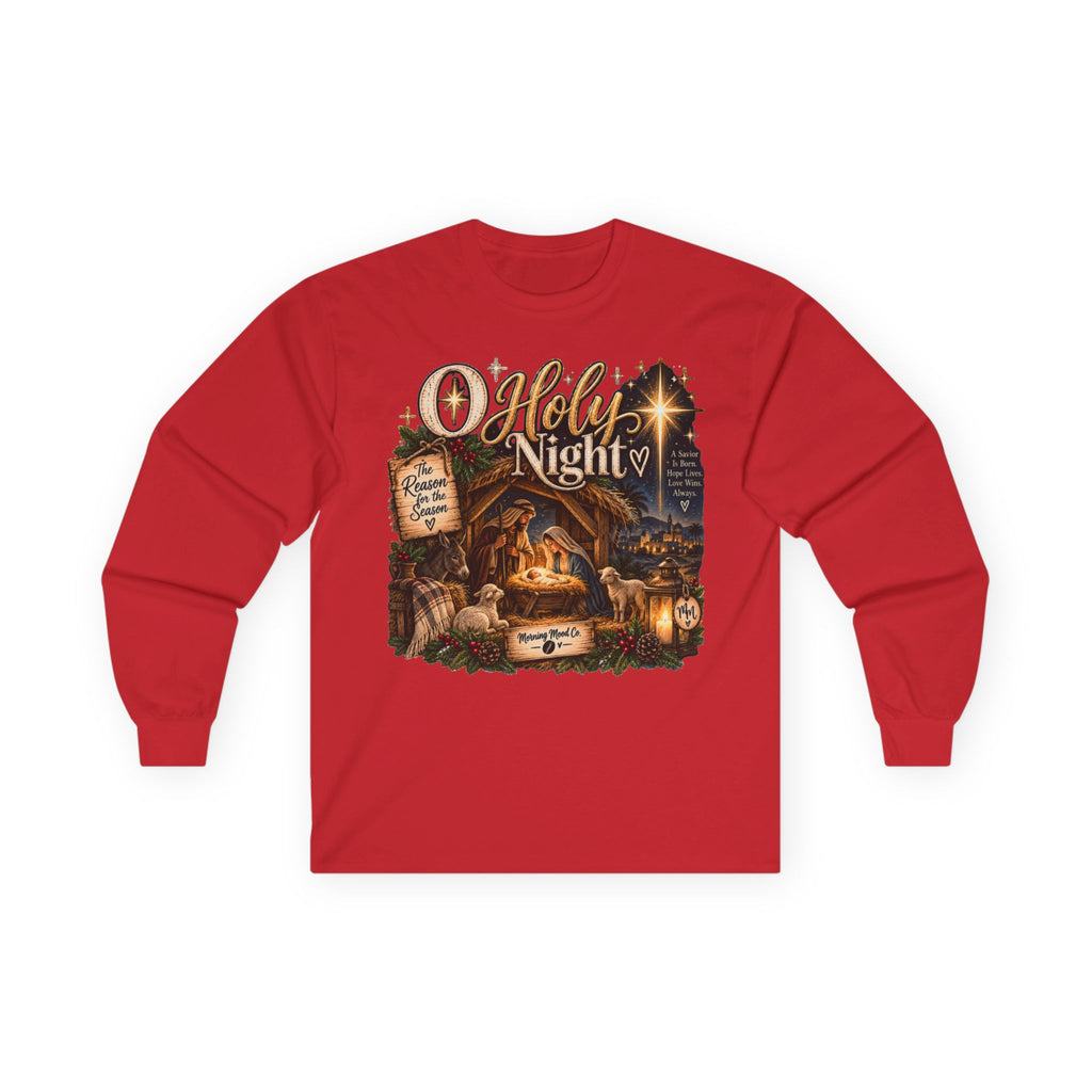 Holy Night Nativity Long Sleeve Tee — Christmas Religious Tee