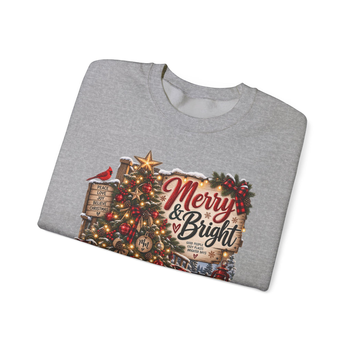 Christmas Sweatshirt "Merry & Bright" Vintage Tree Holiday Crewneck