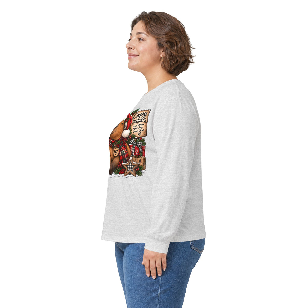 Long Sleeve Tee — Cozy Capybara Christmas "Capy Holidays" Holiday Shirt