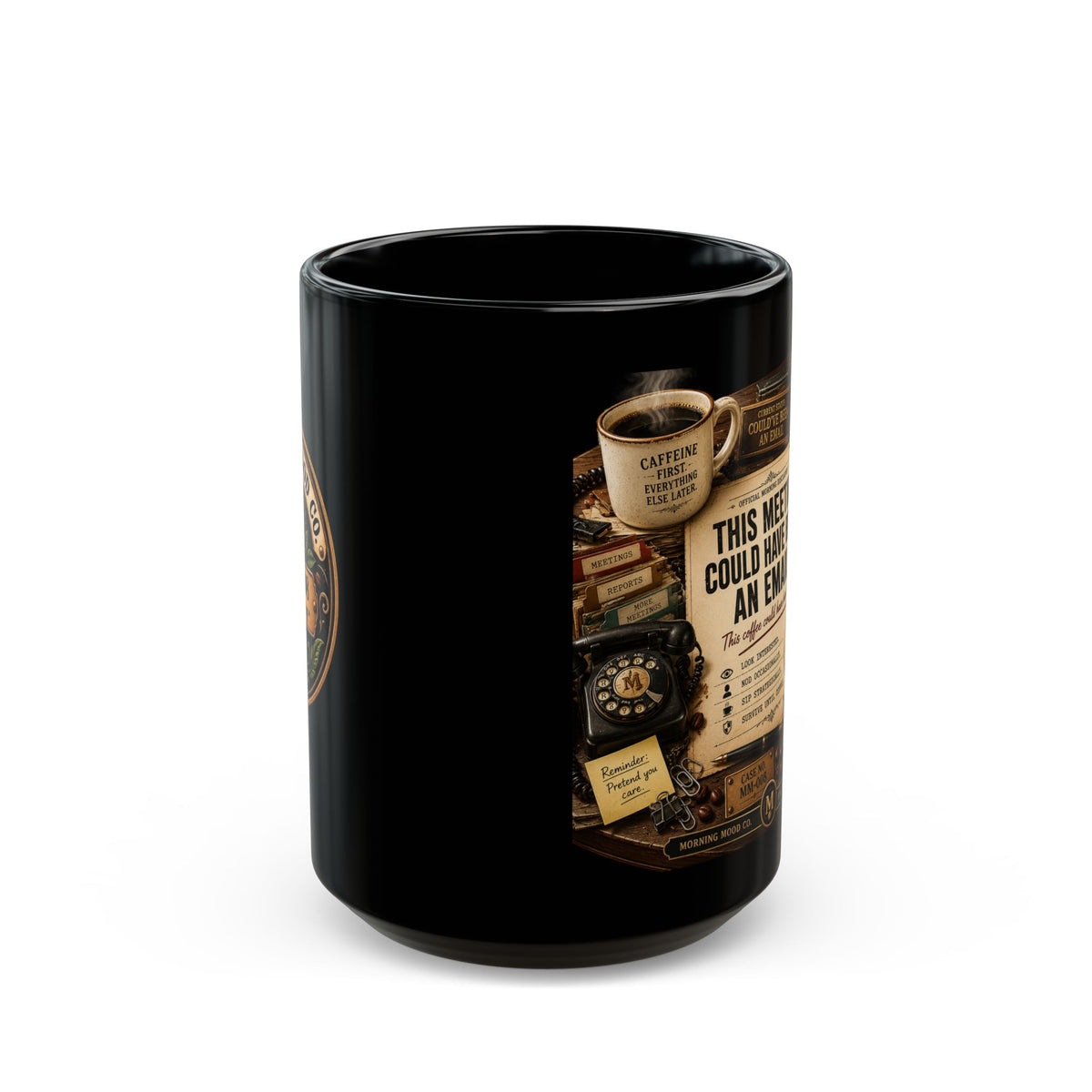 Black Coffee Mug — "This Meeting Could Have Been an Email" Vintage Office Design (11oz & 15oz)
