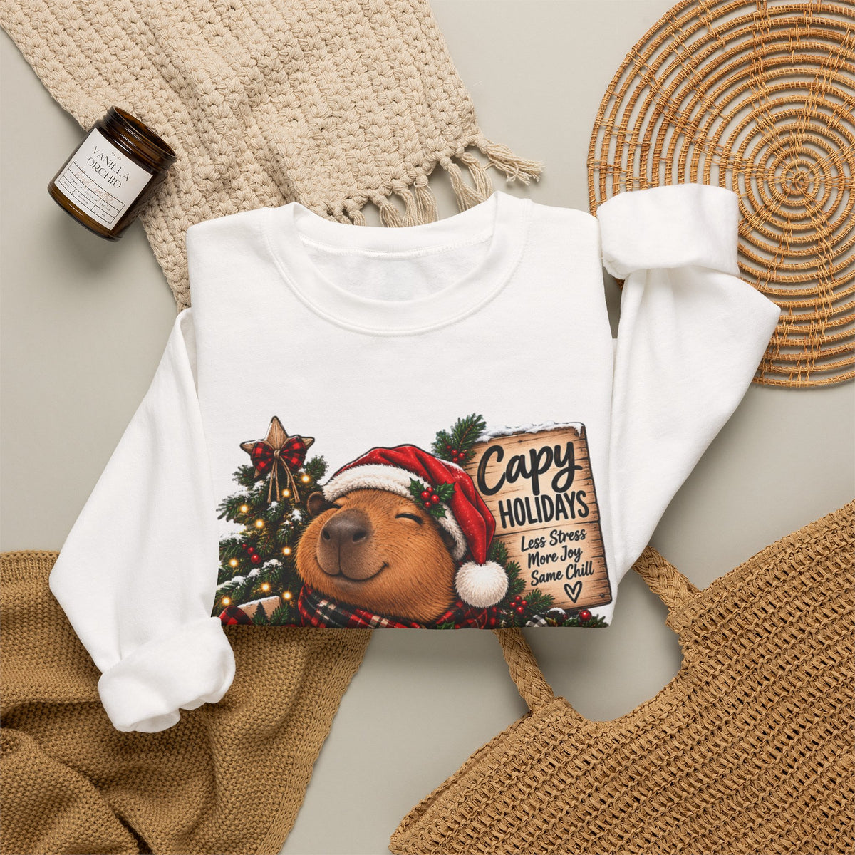 Cozy Capybara Christmas Sweatshirt — 'Capy Holidays' Holiday Crewneck