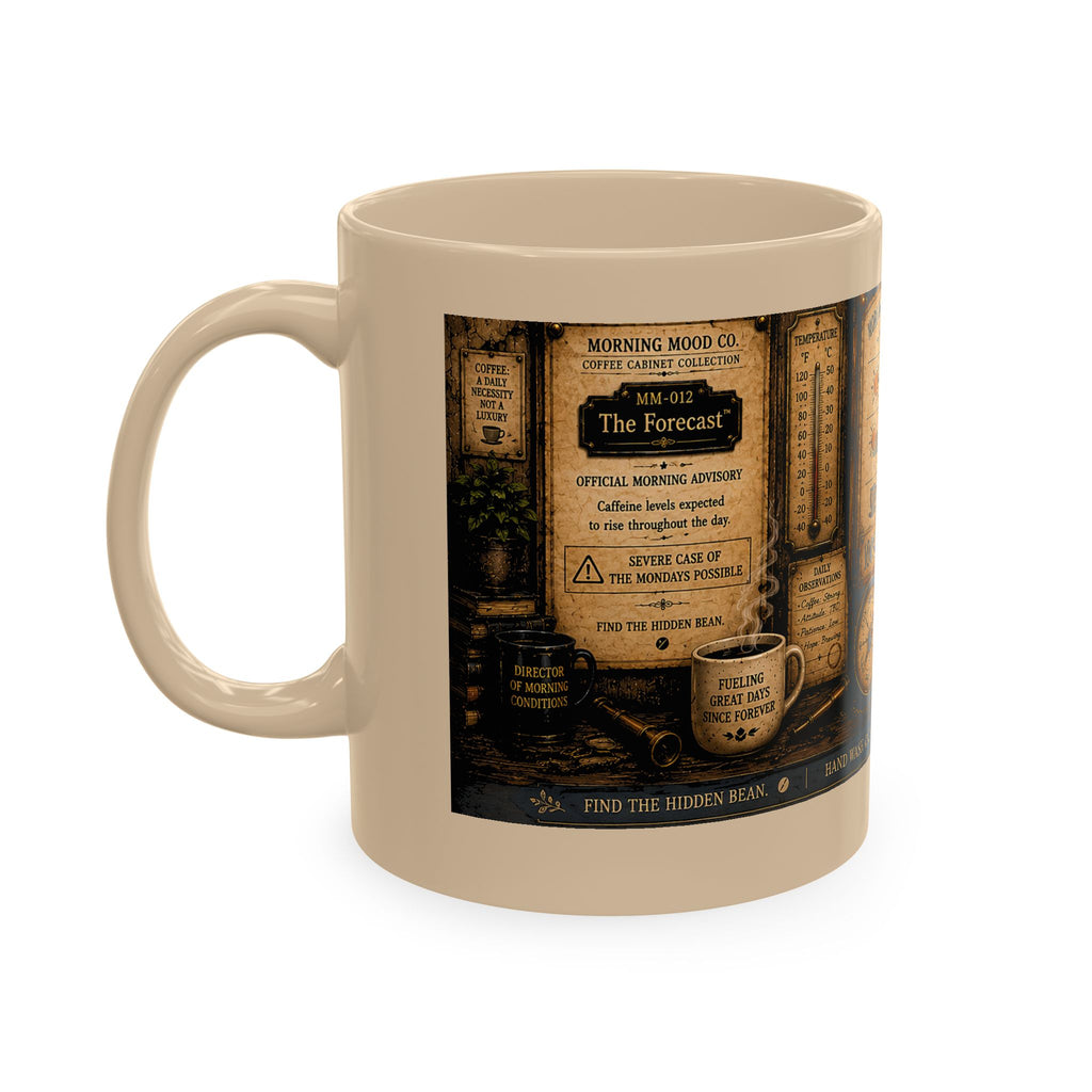 Vintage Coffee Forecast Ceramic Mug — 100% Chance of Coffee Design