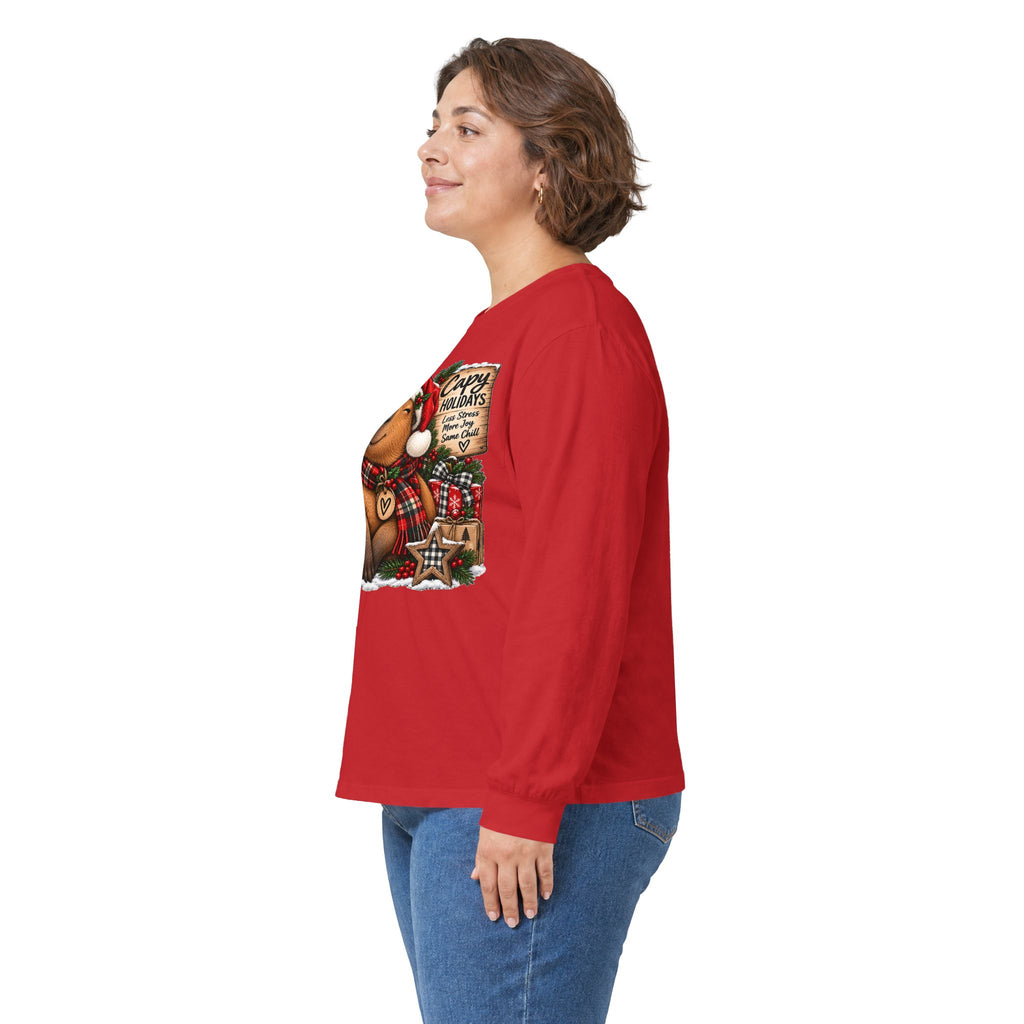 Long Sleeve Tee — Cozy Capybara Christmas "Capy Holidays" Holiday Shirt
