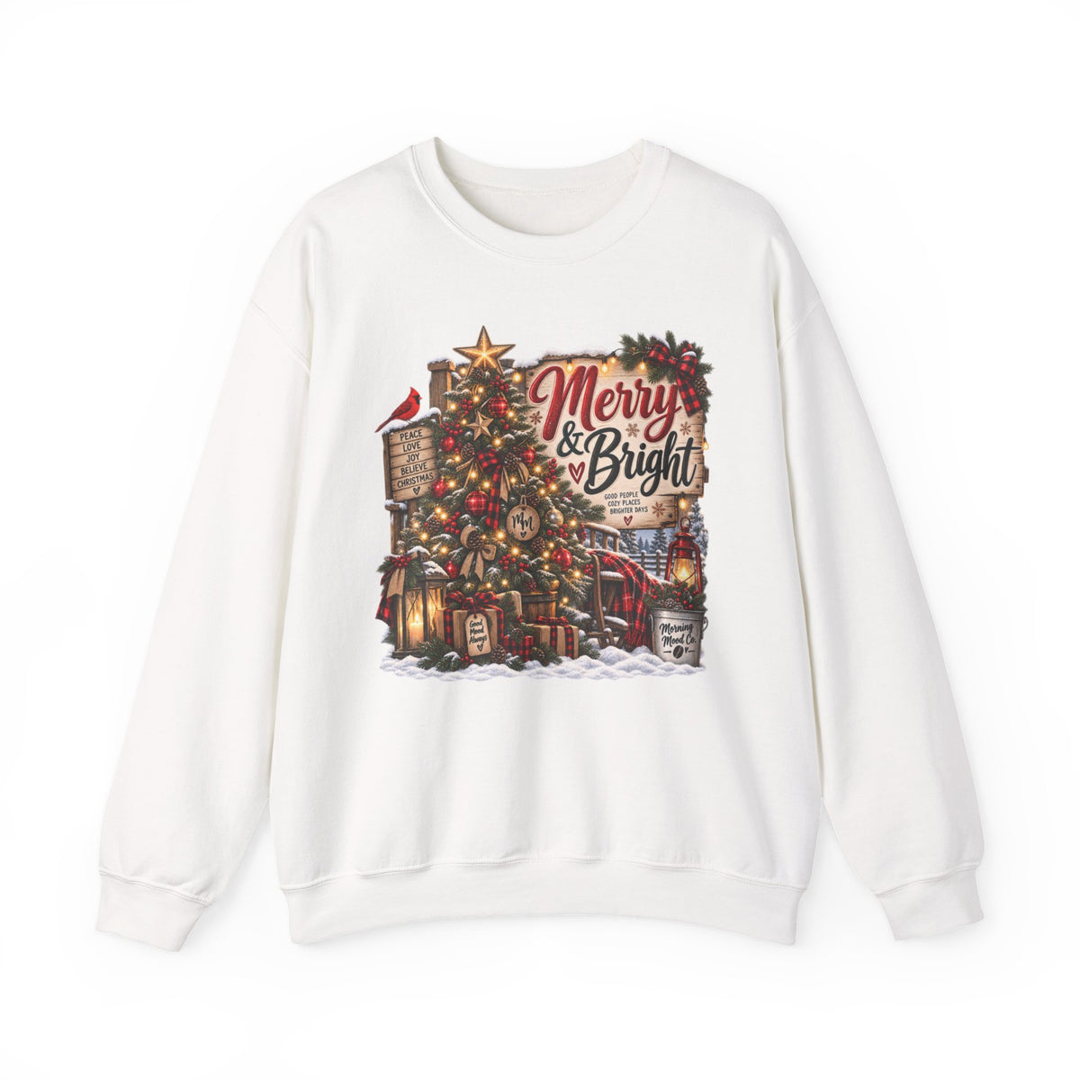Christmas Sweatshirt "Merry & Bright" Vintage Tree Holiday Crewneck